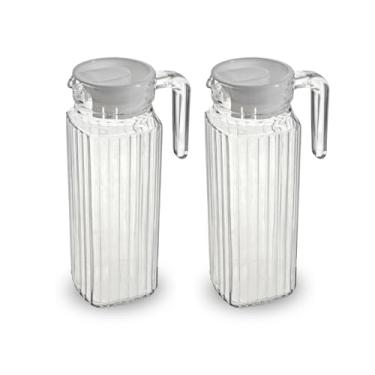 Imagem de Kit 2 Jarras De Vidro Com Tampa De 1 Litro Cabe Na Porta Da Geladeira Resistente Suco Agua Bebidas Casual Sofisticada Cozinha