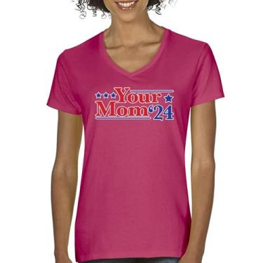 Imagem de Camiseta feminina gola V Your Mom 2024 Funny Election Vote Meme Sarcástico Humor Yo Mama for President Anti Biden Trump Tee, Rosa choque, XGG