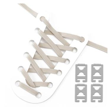 Imagem de Elastic No Tie Shoe Laces Anchors Flat Shoelace Lock Clip for Adults and Kids Tieless Shoelaces for Sneakers(Beige)