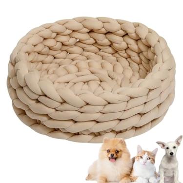 Imagem de Cama de cachorro, cama de gato de algodão de malha redonda, lavável, cama de gato para animais de estimação, cesta de cachorro grossa, ortopédica, ninho de cachorro de malha grossa(Khaki,21")