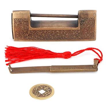 Imagem de Fechadura Antiga, Fechadura Chinesa Antiga, Cadeado retrô Com Chave para Caixa de Joias, Gaveta de Mala de Madeira, Fechadura de Cobre, Fechadura Decorativa para Armários de