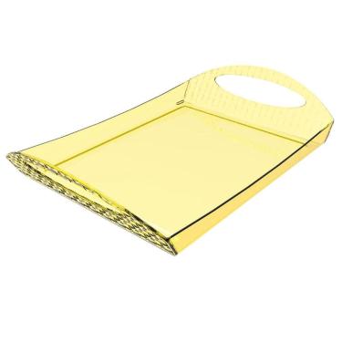 Imagem de Bandeja Retangular Crippa Com Alças Servir Decorar Amarela Transparente