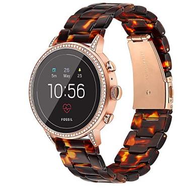 Imagem de iLVANYA Pulseira feminina Fossil Gen 4Venture HR/Gen 3, pulseira de resina pérola de 18 mm, pulseira de liberação rápida (tartaruga)