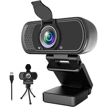 Imagem de Webcam 1080P, câmara Web em directo com Microphone Stereo, Desktop ou Laptop Webcam USB com ângulo de visão de grau 110, Webcam HD para chamadas de vídeo, gravação, comunicação, transmissão, jogos