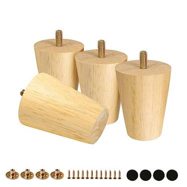 Imagem de FoDau770 Pernas de móveis de madeira de borracha, 7,6 cm, pés de madeira afunilados retos, pernas de sofá de meados do século, conjunto de 4, peças de reposição para pés de móveis UNC de 5/40.6 cm