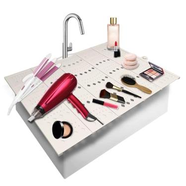 Imagem de Mofason Tampa superior da pia do banheiro, economiza espaço, tapete organizador de maquiagem de silicone para bancada, acessórios pequenos essenciais para banheiro, trailer, viagem, acessórios