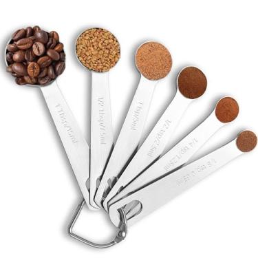 Imagem de Conjunto de colheres medidoras de aço inoxidável para ingredientes secos e líquidos – 6 peças