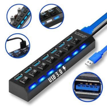 Imagem de Hub Usb 3.0 7 Portas Ultra Rápido Pendrive HD Impressora Régua USB Ext