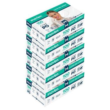 Imagem de Luvas descartáveis Látex com Pó Inoven 500 unidades Kit 5 caixas Limpe