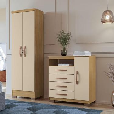 Imagem de Kit Cômoda Sapateira 1 Porta 4 Gavetas Porto Belo Com Multiuso Cairo 2