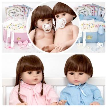 Imagem de Bebê Reborn Casal Gêmeos Corpo de Silicone Pode Dar Banho - Cegonha Re