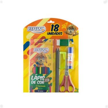 Imagem de Kit Escolar Completo Com 18 Unidades, Lápis, Borracha BRW