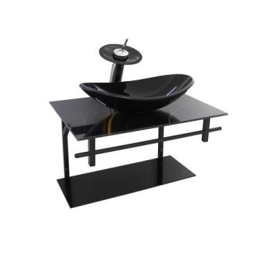 Imagem de Gabinete de vidro para banheiro 60cm oval ap slim mármore preto dourad