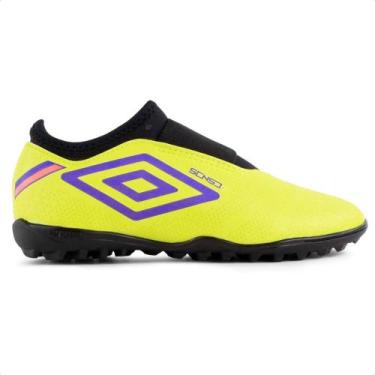 Imagem de Chuteira Society Umbro Sense Kids, Verde neon, Preto, 35