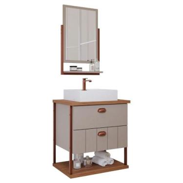 Imagem de Gabinete Para Banheiro 60 Cm 100% Mdf 2 Gavetas C/ Espelheira Uni Mgm 