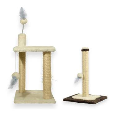 Imagem de Arranhador Para Gatos 2 Plataformas Brinquedos Poste P Torre Sisal Car