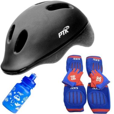 Imagem de Capacete Infantil Bicicleta + Joelheira + Cotoveleira + Luva + Garrafi
