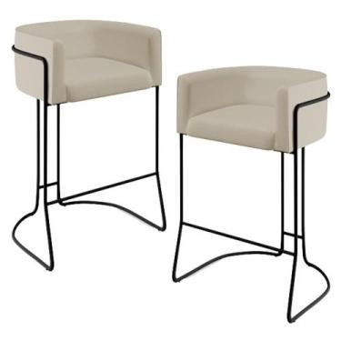Imagem de Kit 02 Banquetas Decorativas Fixa Base de Aço Preto Betina D02 Materia