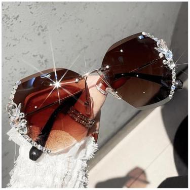 Imagem de Óculos de Sol Feminino UV400 Lente Gradiente Detalhes Strass - Vizzano