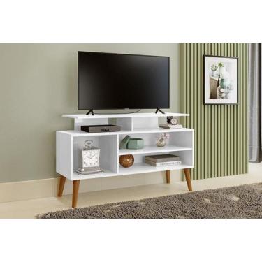 Imagem de Rack  TV 42" com Nicho Pés Madeira Retrô Lyon Branco - Carmolar