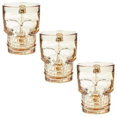 Imagem de Kit 3 Copos Caneca Caveira Ambar Crânio Drink Chopp Vidro - Lyor