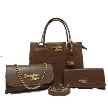 Imagem de Kit Castelo Croco Bolsa Feminina Grande Carteira e Bolsa Tira Colo 3 P