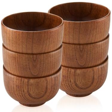 Imagem de Tioncy 6 tigelas pequenas de madeira de acácia, tigelas de madeira, copos japoneses para molho de alimentos, sopa, salada, arroz, decorações para servir, tábuas de charcutaria (10 x 6 cm)