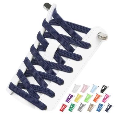 Imagem de Puzeam 2 pares de cadarços elásticos sem cadarço para tênis, cadarços sem amarração para adultos e crianças, Azul marinho, 55 Inch ( 140cm )