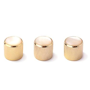 Imagem de Ogdni Maçanetas de guitarra de controle de tom de volume, botões de cúpula com topo branco perolado para peças de reposição para baixo de guitarra elétrica Fender (dourado)