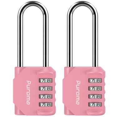 Imagem de Puroma Pacote com 2 cadeados de 6 cm de comprimento com combinação de manilha de 4 dígitos para ambientes externos à prova d'água para trava de ferrolho, armário esportivo, cerca, portão, caixa de