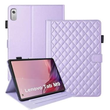 Imagem de Capa para Lenovo Tab M9 22.9 cm 2023 / Nook 22.9 cm Lenovo Tablet 2024 Multi-Angle Viewing Smart Cover Business PU Leather Flip Stand Magnectic Cover com porta-caneta slot para cartão - roxo