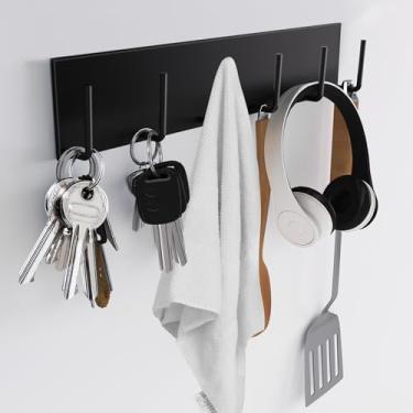 Imagem de Laowu Suporte magnético para chave, ganchos magnéticos fortes para porta, gancho magnético para chave para geladeira, barra organizadora de chaves magnéticas, preto (6 ganchos - 25 cm)