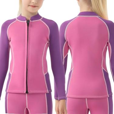 Imagem de Intbost Roupa de mergulho infantil para meninas, jaqueta de mergulho de 3 mm, mantenha quente em água fria, roupa molhada T4 3T, mergulho, snorkeling, natação, paddle, embarque, caiaque