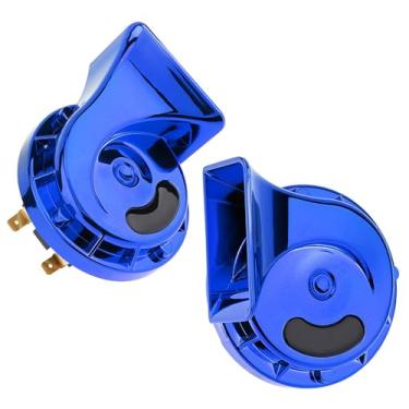 Imagem de DriSentri Buzina de carro universal impermeável trompete duplo tom alto/baixo kit de buzina 12V com suporte adequado para carro, motocicleta, caminhão, barco, azul