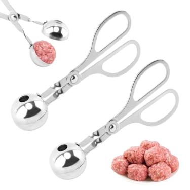 Imagem de Bola de carne de aço inoxidável, 2 peças, máquina de colher de almôndega antiaderente, ferramenta para fazer almôndegas, pinças para fazer bolo, massa de biscoito, frutas de melão, molde de arroz (3,5