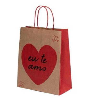 Imagem de Kit 10 Sacola Kraft Presente Dia das Mães Namorado Eu Te Amo - DB, Kra
