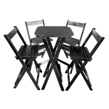 Imagem de Conjunto Mesa Bistrô Bar Dobrável Com 4 Cadeiras Em Madeira Maciça - Preto