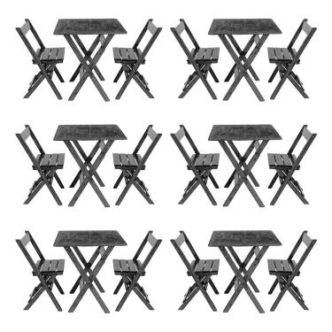 Imagem de Kit 6 Conjuntos Mesa Dobrável Para Bar E Restaurante 60x60cm Com 2 Cadeiras Em Madeira Maciça - Pret