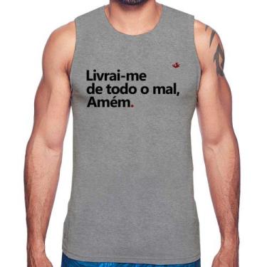 Imagem de Regata Livrai-me de todo o mal, amém - Foca na Moda, Cinza, M