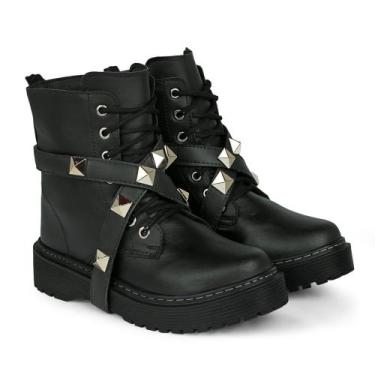 Imagem de Bota Coturno Feminina Tratorada Cano Médio Preto Confortável - Dallu C