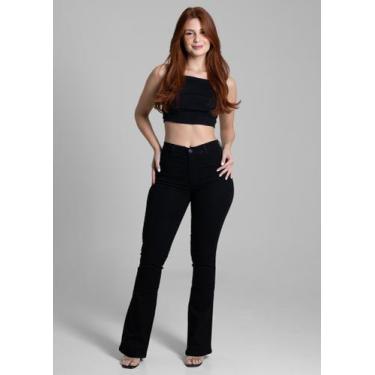 Imagem de Calça Jeans feminina Flare Boca de sino Sawary, Preto, 44