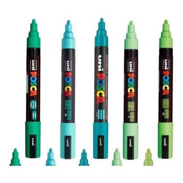 Imagem de Caneta Posca PC-5M - Kit com 5 Cores/Tons de Verde PROMO - UNI