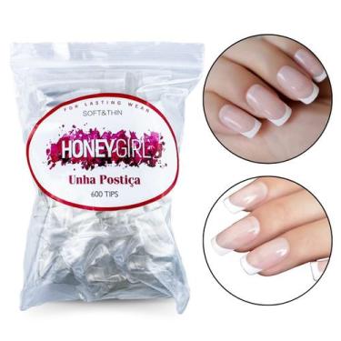Imagem de 600 Unhas Postiças Quadrada Natural Transparente Honey Girl, Unha Post