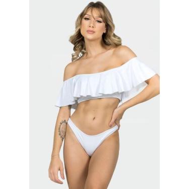 Imagem de Biquíni Vekyo Ciganinha Ombro a Ombro Lycra Liso, Branco, P, Mulher
