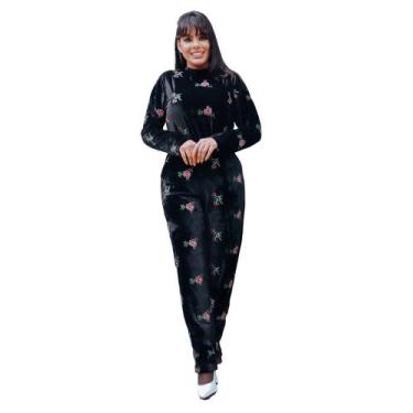 Imagem de Pijama Feminino de Veludo Bordado Preto - DC STORE, Preto, P
