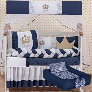 Imagem de Kit Berço 15 Peças Coroa Trançado Menino Menina com Ninho Redutor - Ch
