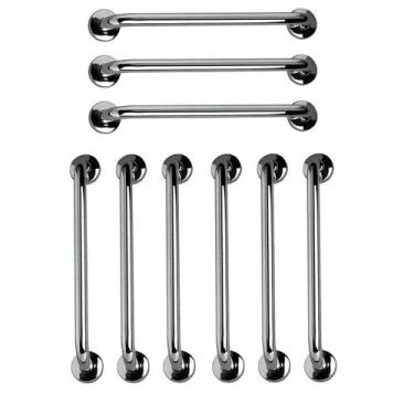Imagem de Barra de Apoio 60cm Aço Inox Kit 9 Unidades Banheiro Box Idoso Gestant