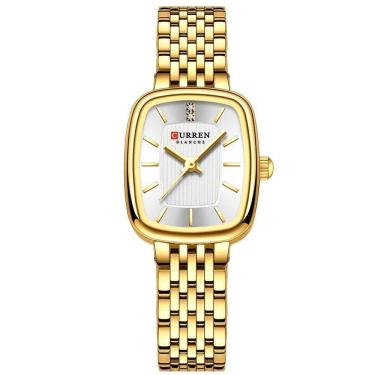 Imagem de Relógio De Pulso Quartzo Feminino Design Elegante Strass Pulseira Em Aço Inoxidavel Branco Dourado