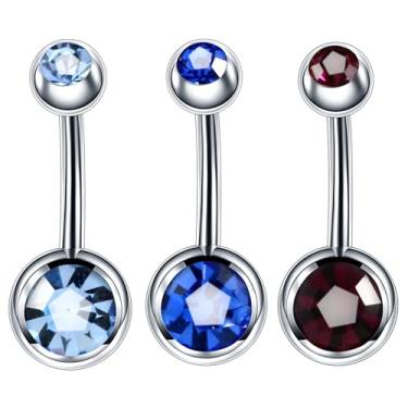 Imagem de Decentraland 3 peças 1,6 mm (14G) piercing de umbigo piercing corporal halteres piercing joias aço cirúrgico aço inoxidável aço inoxidável 10 mm, com zircão branco/azul escuro/rosa vermelha,