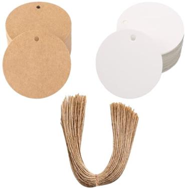 Imagem de Xeahung 100 etiquetas de presente de papel kraft com cordão redondo etiquetas em branco etiquetas penduradas para embrulho de presente, casamento, Dia de Ação de Graças, sacos de Natal, etiquetas de